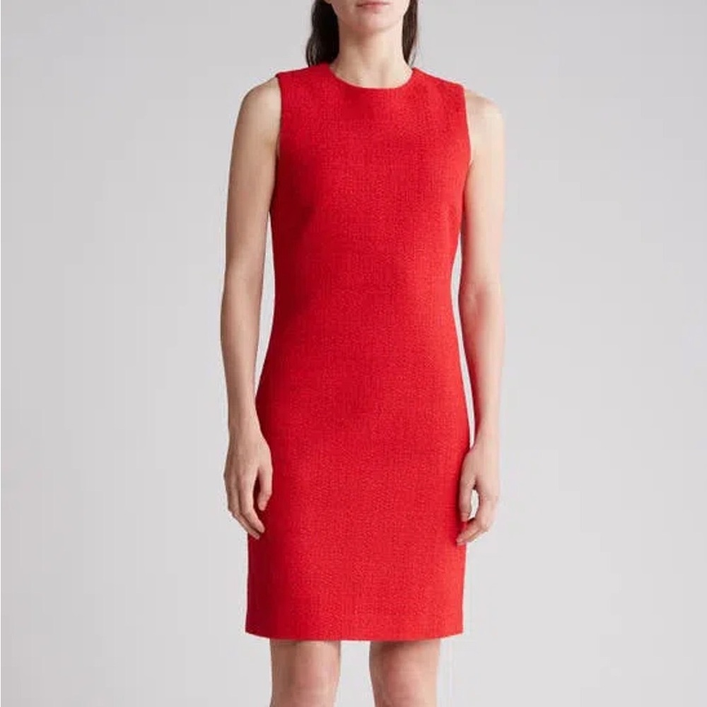 ❤️NWT Theory Lunar Red Tweed Shift Dress Mini Size 00 XS Sleeveless Knee Length